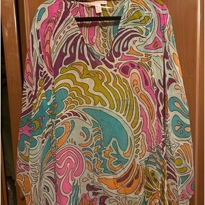 Matthew Williamson multicolor SILK sheer cover up kaftan Sz XS. No belt.